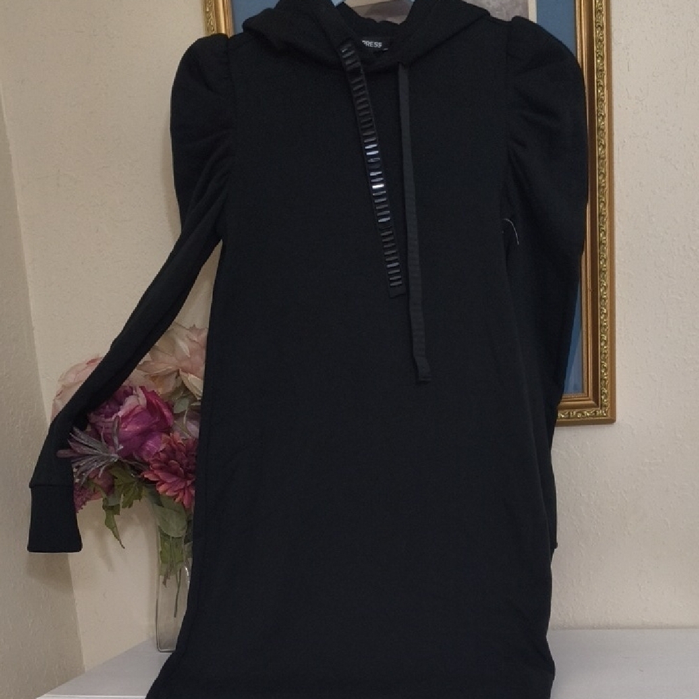 Express Black Long Sleeve Sweater Dress Balloon Sleeve Contemporary Y2k - Picture 2 of 12